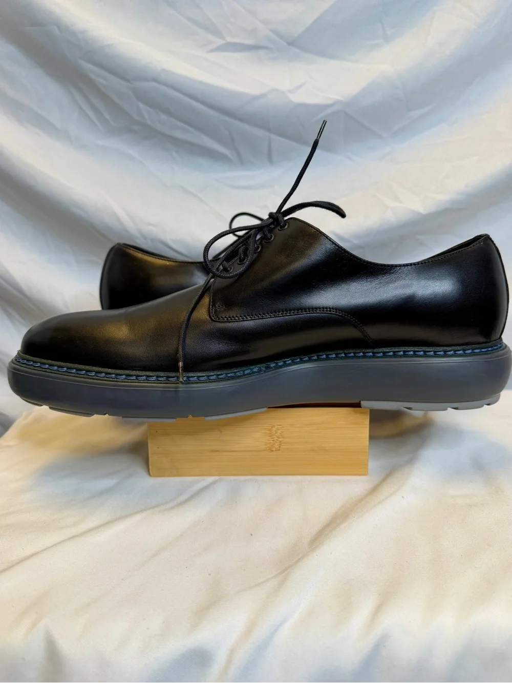 SALVATORE FERRAGAMO Men’s Black Leather Gray Platform Lace-up Oxford Shoes SZ 13